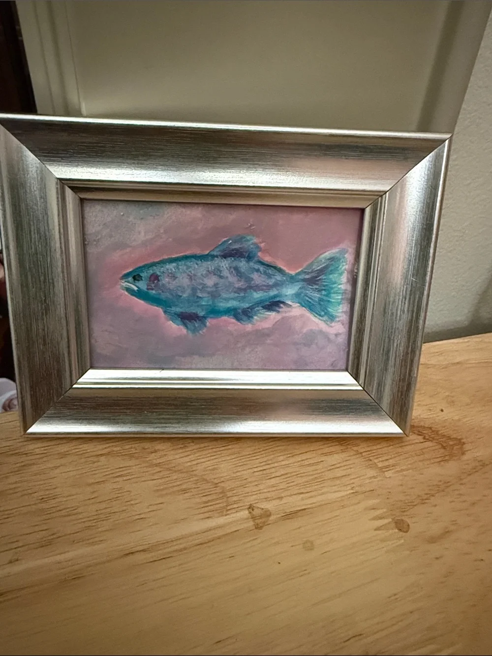Father’s Day Gift, Silver-Framed Blue Fish Mini Wall Art - Aquatic Accent